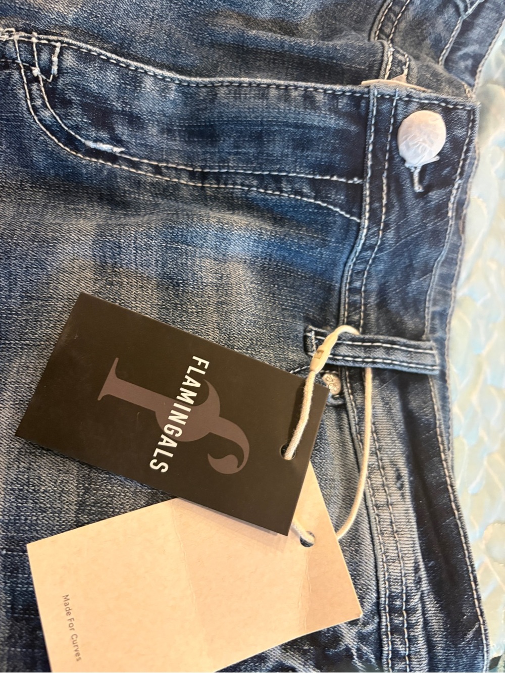 Women’s Distressed Dark Blue Denim Jean Shorts with Embroidered Back Pockets - Picture 9 of 14